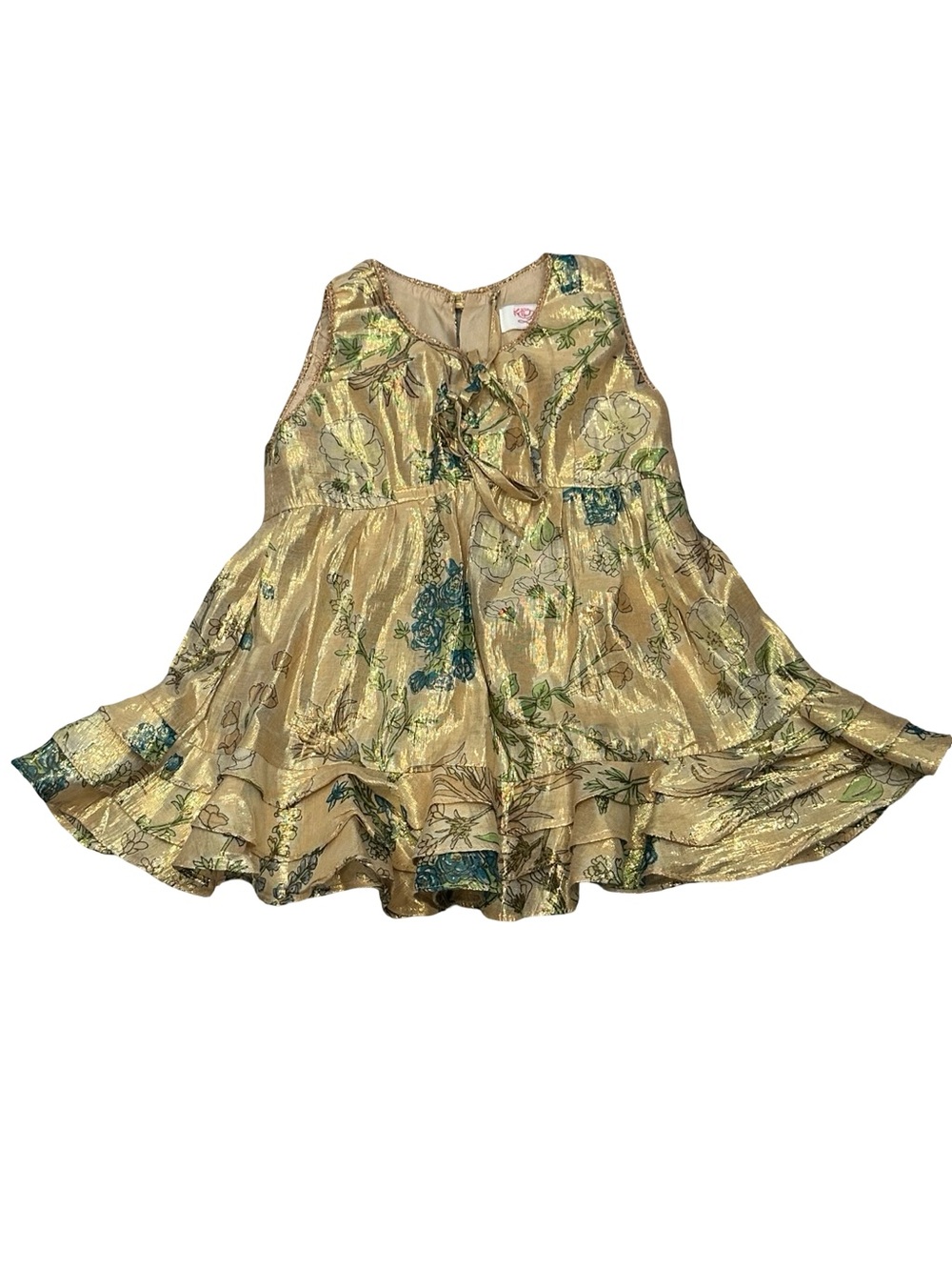 EUC Kid La Rok Toddler Girl Size 4 Gold Floral Party Top